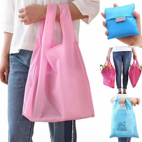 Sac de magasin pliable portable Grands sacs en nylon Sac épais pliable Sac à bandoulière imperméable ripstop Sac à main Fourre-tout d'épicerie A8sA #