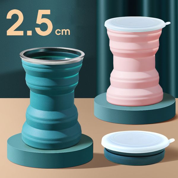 Taza de agua de silicona plegable portátil, vaso para beber expandible plegable de 320ml para acampar, senderismo y viajes