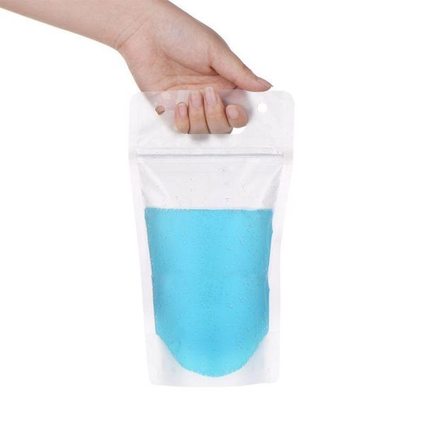 Doypack liquide givré Portable, sacs d'emballage créatifs pour jus de fruits, lait, soda, en plastique blanc, sac à fermeture éclair debout pour boire