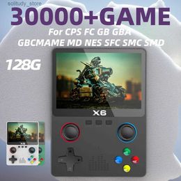 Reproductores de juegos portátiles 128G 30000+Juegos Nueva consola portátil retro X6 Pantalla de 3,5 pulgadas Batería de 2000 mAh 640x480 para conexión de mango SFC GBC Mini Arcade Q240326