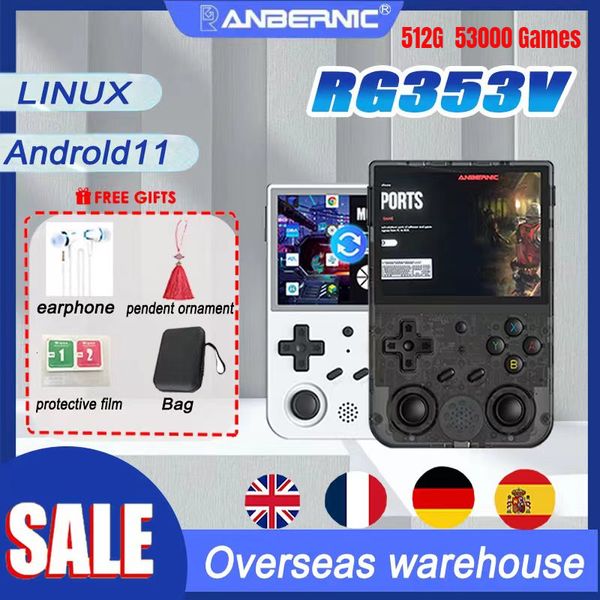 Lecteurs de jeux portables 512G ANBERNIC RG 353V 3,5 POUCES 640 * 480 Jeu portable Uilt-in 20Simulator Poignée de lecteur rétro Android 11 Linux OS HD 80000 Jeu 230715