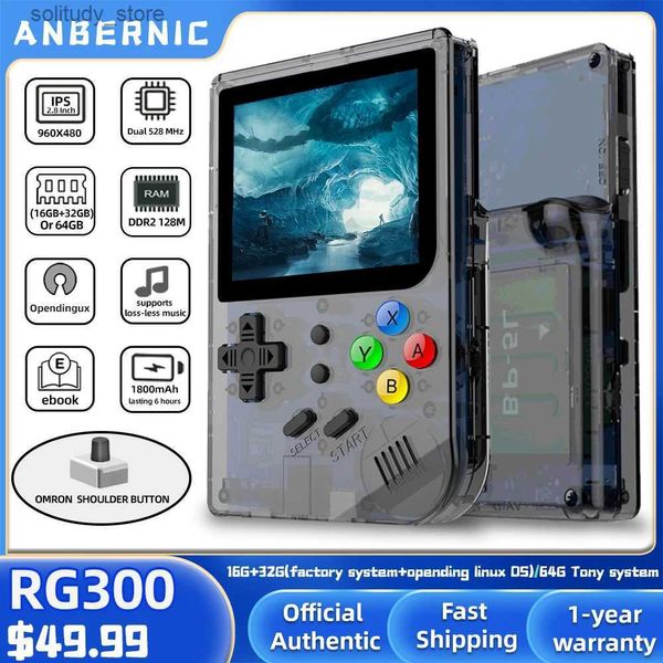 Reproductores de juegos portátiles ANBERNIC Nuevo 2.8 PULGADAS I Pantalla Retro Game 300 Tony System Videojuego RG 300 16G 64 Bit Reproductor de juegos portátil RG300 Q240326