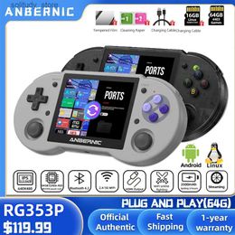 Joueurs de jeux portables Anbernic Nouveau RG353P Console de jeu portable 3,5 pouces Écran multi-touch Système Android Linux Lecteur compatible HDMI 64G 4400 Jeux Q240326