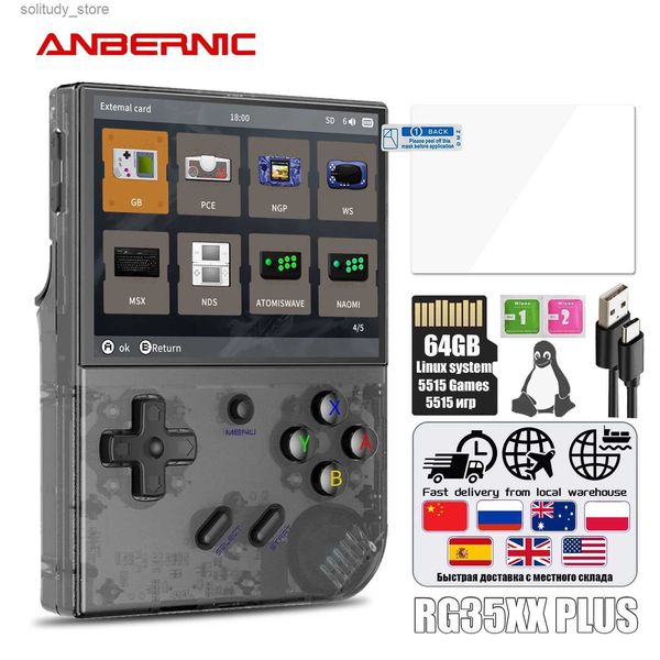 Joueurs de jeux portables ANBERNIC RG35XX PLUS Lecteur de jeu portable rétro intégré 64G TF 5000+ Support de jeux classiques-HDMI TV Portable pour voyage enfants cadeau Q240326