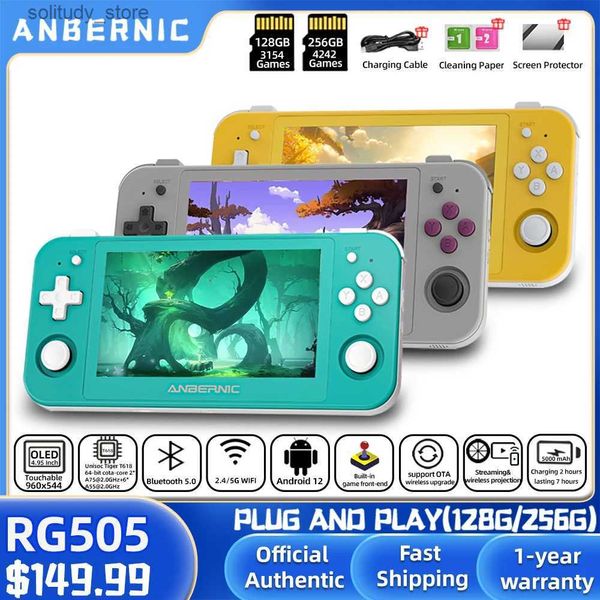 Reproductores de juegos portátiles ANBERNIC RG505 Nueva consola de juegos portátil Sistema Android 12 Unisoc Tiger T618 OLED de 4,95 pulgadas con Hall Joyctick OTA Actualización Q240326