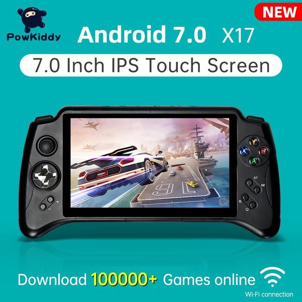 Reproductores de juegos portátiles POWKIDDY X17 Android 7.0 Consola de mano Pantalla táctil IPS de 7 pulgadas MTK 8163 Quad Core 2G RAM 32G ROM Retro PS1