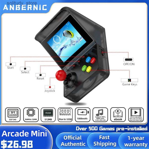 Reproductores de juegos portátiles Retro Portátil Mini Control de mano Consola de juegos Arcade 32 bits 520 Juegos Video Reproductor de juegos portátil Joystick Regalo para niños Q240326