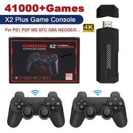 Draagbare gamespelers X2 PLUS Video Stick 1080P Console 2 4G dubbele draadloze controller 41000 games 128 GB Retro voor PSP PS1 FC Boy Gift 231019