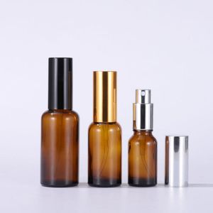 Portable Glass Perfume Spray Fles 5-100 ml Lege Amber Cosmetic Containers met Atomizer Gold Zilver Zwarte dop Geur geurflessen