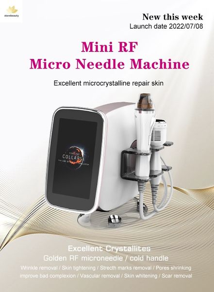 Microcristal RF dorado portátil 2 en 1, microaguja para el cuidado de la piel, máquina láser para eliminación de acné y lifting facial