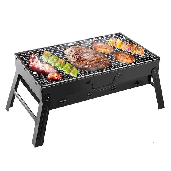 Portable Grill BBQ Charcoal Grill Super Mini Grill Kit de herramientas de acero inoxidable Cocina al aire libre Camping Picnic Beach Camping Grill 240409