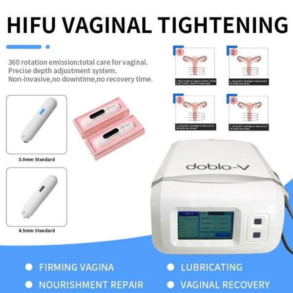 Máquina de estiramiento vaginal portátil Hifu con cartucho de 3,0 mm y 4,5 mm Las mujeres más calientes usan vagina apretada no invasiva Hifu358