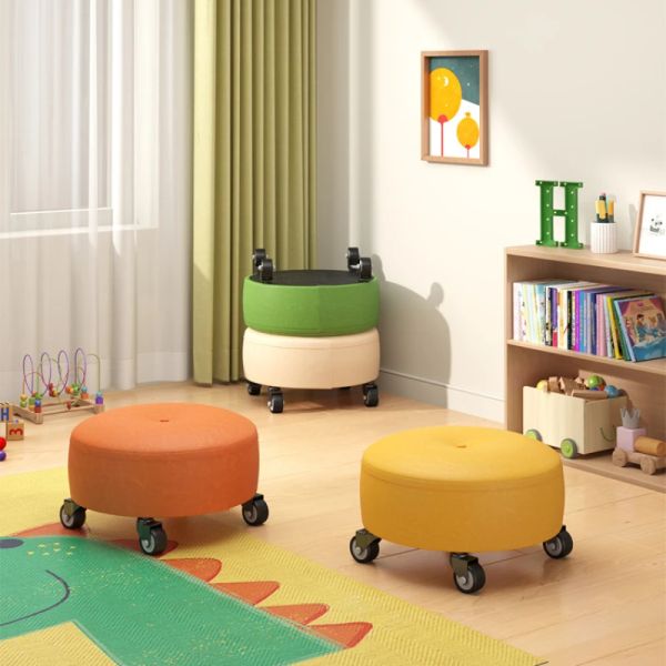 Taburete de esponja alta elástica portátil taburete de madera para niños Resistente al desgaste con ruedas universales Conveniente solución de asiento