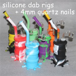 Portable Hookah Silicone Barrel Rigs pour Fumer Herbe Sèche Incassable Percolateur D'eau Bong Fumée Concentré D'huile Tuyau + clous de quartz