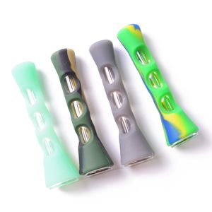 Tubos de silicona en forma de cuerno portátiles Tubos de fumar de vidrio de camuflaje colorido Longitud 3.3 pulgadas Accesorios para cigarrillos de oficina en casa VT1721