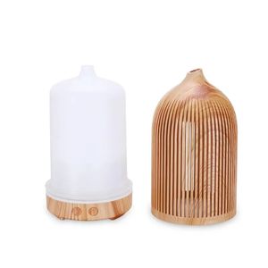 Humidificateur portable grain de bois, mini humidificateur creux avec veilleuse diffuseur d'arôme alimenté par USB super silencieux