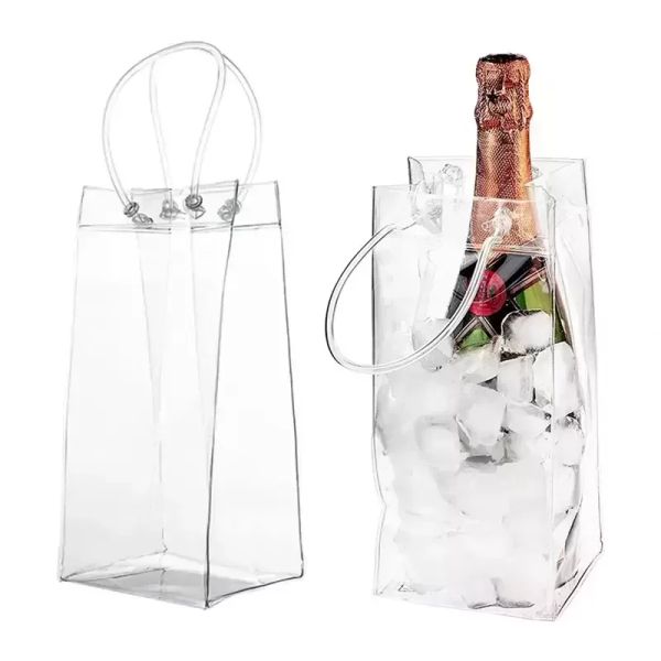 Sac à vin de glace portable pliable transparent, emballage en PVC, pochette étanche avec poignée de transport pour champagne, bière froide, vins, boissons réfrigérées, boissons glacées, nouveau