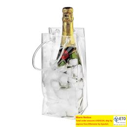 Enfriador transparente plegable para vino de hielo portátil, bolsas de PVC a prueba de fugas con asa de transporte para champán, cerveza fría, vinos