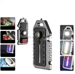 Porte-clés portable lumière mini lanternes USB charge outil de lampe de camping d'urgence avec sifflet ouvre-bouteille fenêtre cassé marteau multifonction COB réparation travail lumière