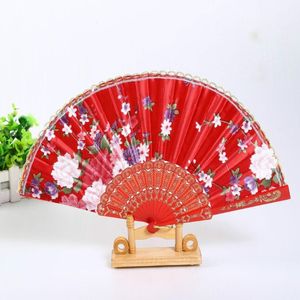 Portable dames vouwen hand vastgehouden fans trouwfeest voorstander van zijden doek bloemen dance show rekwisieten fan Japanse stijl275f