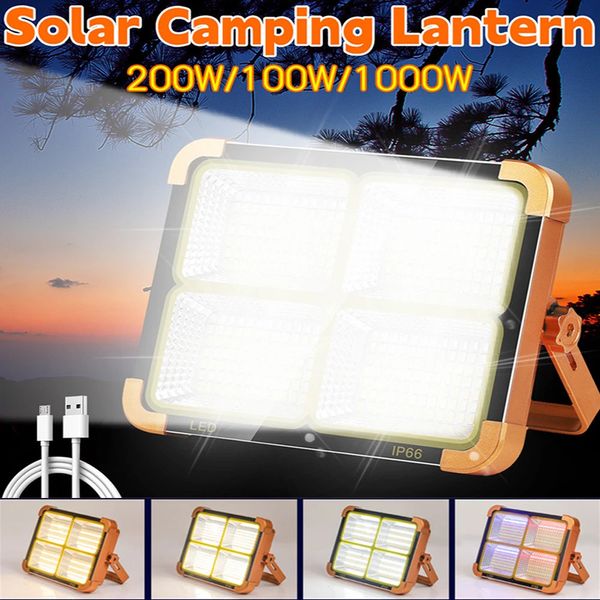 Linternas portátiles 1000W 200W 100W Luz de trabajo LED solar Linterna recargable USB Linternas impermeables Foco Lámpara para acampar al aire libre Antorcha 231012