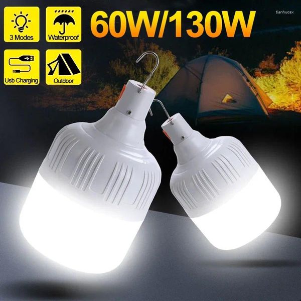 Linternas portátiles 60W/130W USB Mercado recargable Luces LED de emergencia 3 modos Bombas de carpa para acampar de barbacoa al aire libre impermeables