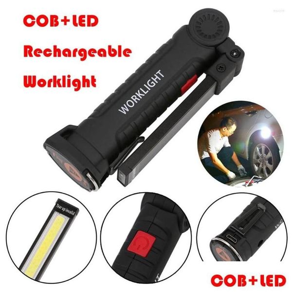 Linternas portátiles LED COB Tactical USB Recargable Torca impermeable Lámpara de colgación de Light Magnetic Lanterna para iluminación nocturna Dhswb