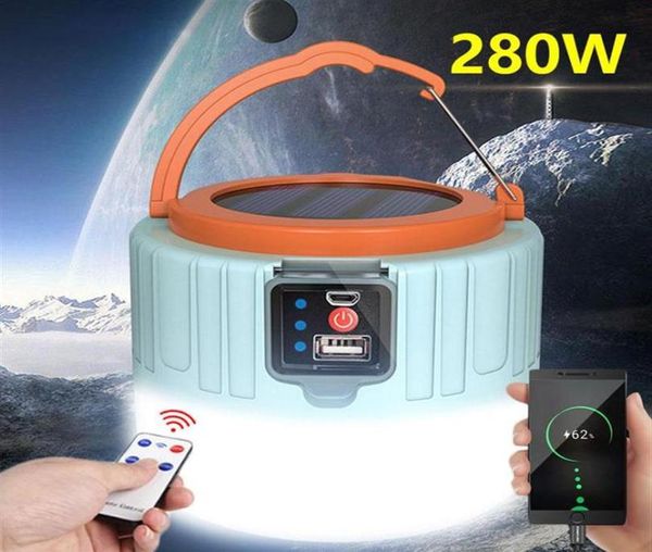 Linternas portátiles LED Luz de camping solar Foco Lámpara de tienda de emergencia Control remoto Carga de teléfono al aire libre para senderismo Pesca273s7151050