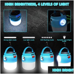 Lanternes portables Laisse la lampe d'urgence extérieure solaire Solar RECHARGable LANTER MTIFONCTION lampe de poche 4 Modes Éclairage pour la tente Hik Dr Dhay7