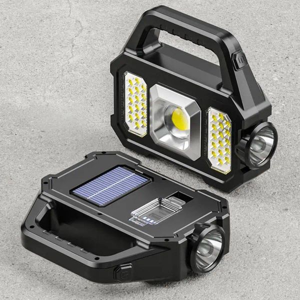 Linternas portátiles Reflector multifuncional Camping al aire libre Impermeable Carga solar Tesoro Luz fuerte Lámpara COB