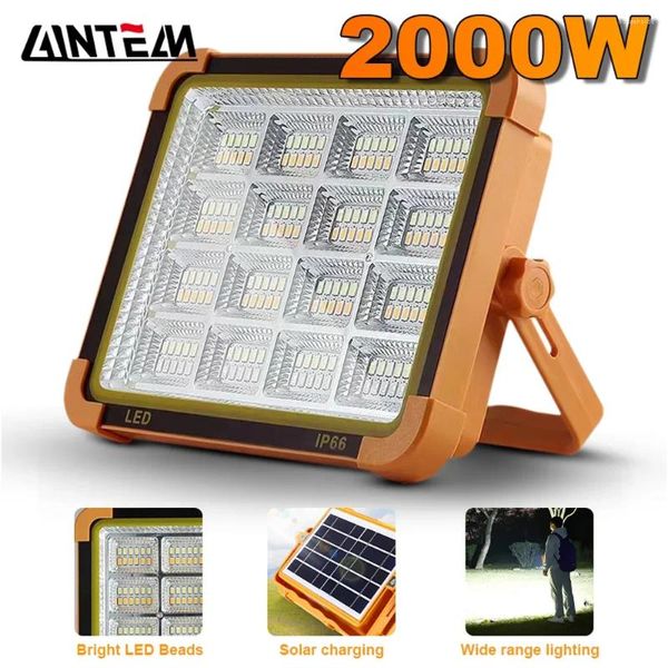 Lanternes portables rechargeables 2000 Watts, projecteur solaire d'extérieur, réflecteur LED, lampe de projecteur