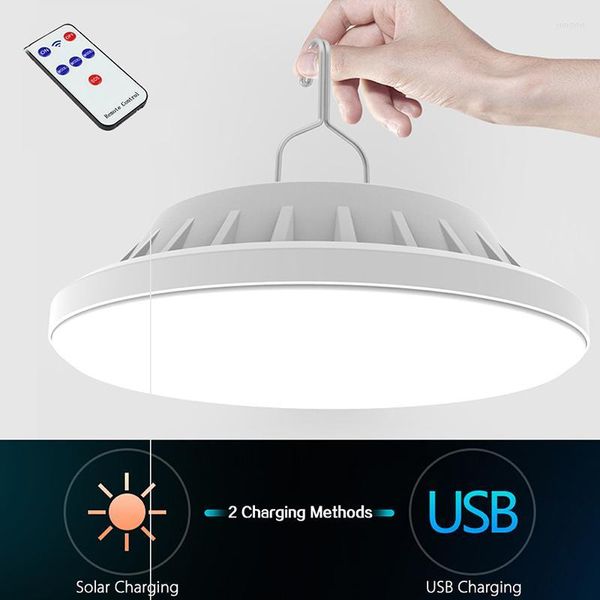 Lanternes portatives Lampe solaire USB LED Lampes de nuit d'urgence extérieures rechargeables IPX65 Éclairage de tente de camping pour la randonnée Voyage Power Bank