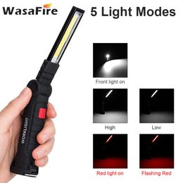 Linternas portátiles WasaFire 5 modos COB LED luz de trabajo USB recargable antorcha magnética luz de trabajo para camping reparación coche