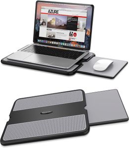 Bureau pour ordinateur portable avec plateau rétractable gauche/droite pour tapis de souris, bouclier thermique antidérapant, tablette, support pour ordinateur portable