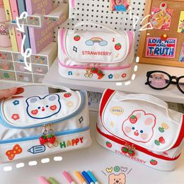 Estuche portátil de gran capacidad para lápices, bolsa para bolígrafos para niñas, bolsa escolar de doble capa, papelería para estudiantes Kawaii