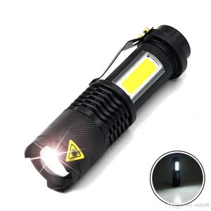 Lampe de poche LED Portable Q5 + COB Mini noir 2000LM étanche Zoom torche LED lampe stylo utiliser AA 14500 batterie lanterne d'éclairage