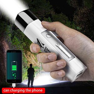 Lampe de poche Led portable avec lampe torche lumineuse rechargeable USB Cob Light Lanterne à batterie 18650 intégrée pour camping randonnée J220713