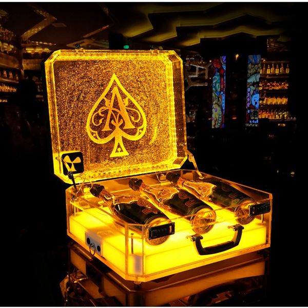 Caja glorificadora Ace of Spade luminosa LED portátil, 6 botellas de champán, vino, vitrina para Club nocturno, fiesta, salón y Bar