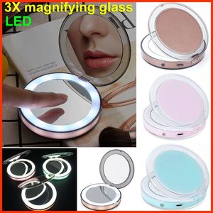 Miroirs LED portables Miroir de maquillage rechargeable Écran tactile Miroirs LED 2 Face 1X 3X Loupe Edge Light Lady Outils cosmétiques