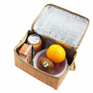 Draagbare Lunch Tas Geïsoleerde Koeler Lunch Tas Rotan Vrouwen Mannen Kids Thermos Cooler Tote Picknick Case Voedsel Lunchbox 38ja #