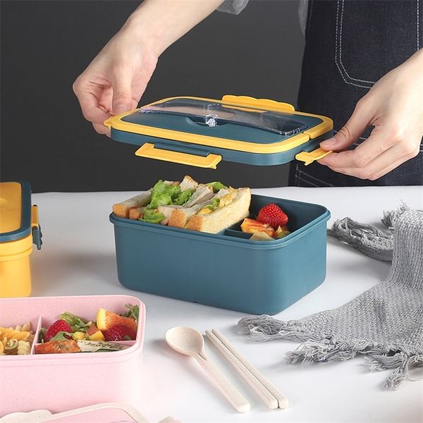 Fiambrera portátil Nuevo estilo japonés caliente para niños Compartimiento escolar Bento Box Cocina Caja de comida a prueba de fugas 201015