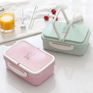 Draagbare Lunchbox Tarwestro Picknick Magnetron Bento Voedselopslagcontainer Nieuwe Student Camping Lunch Diner Lunchboxen