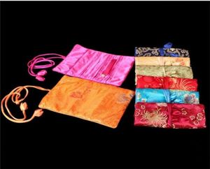 Portable Luxury Travel Silk Sieraden Roll Opbergtas Vouw Zipper Grote Bloem Cosmetische tas voor vrouwen Drawstring Make -uptas 102095360