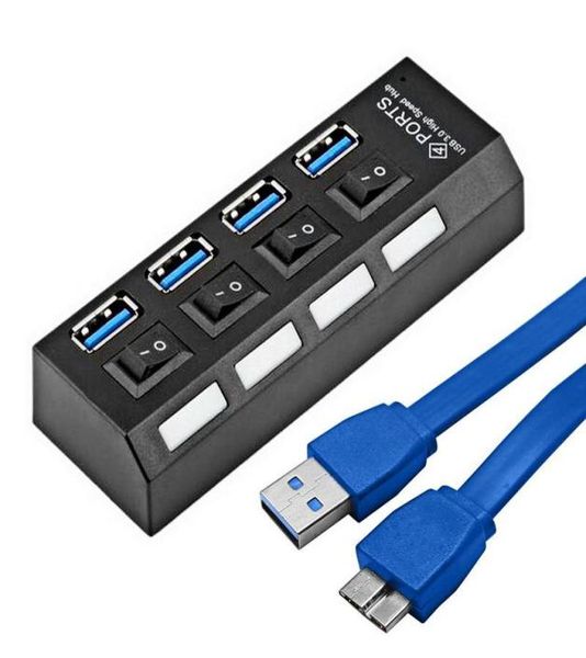 Portable Micro USB Hub 30 Super Speed 5Gbps 4 ports Mini USB 30 Hub avec interrupteur séparée Câble d'ordinateur Adaptateur Splitter USB1853171