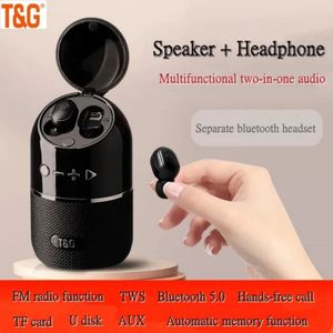 Mini haut-parleur Bluetooth sans fil 2 en 1 portable Écouteurs sans fil Subwoofer TWS 2 en 1 Stéréo Mains libres Carte TF multifonction Radio FM