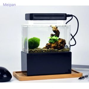 Mini Betta Fish Tank Aquarium Descorations de bureau marins Aquaponic Fishes Bol avec un flitrage d'eau USB Pompe à air LED LED 240424