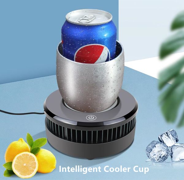 Mini tasse de boisson portable Porte-gobelet de refroidissement intelligent Refroidisseur rapide Bureau Bière Cola Tasses Refroidisseurs Accessoires de plaque de tasse électrique avec tasses en aluminium