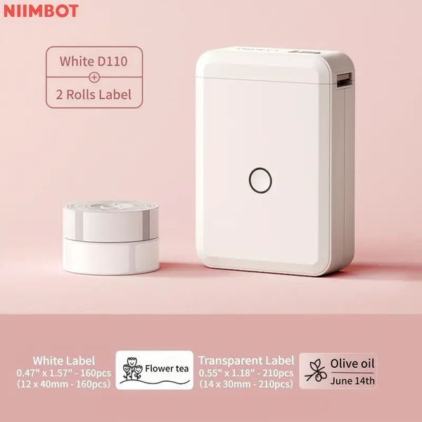 Mini impresora portátil de etiquetas térmicas Bluetooth - Niimbot D110 - Juego de 2 rollos - ¡Aumenta la precisión de la eficiencia!