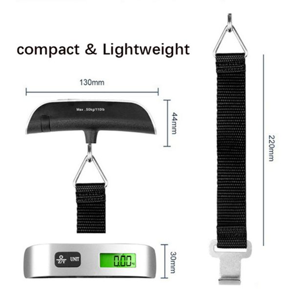 Mini balances électroniques portables Affichage LCD Échelle de pondération des bagages numériques à suspendre électronique 50kg * 10g 50kg / 110lb Balance de poids avec boîte de vente au détail DHL gratuit