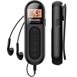 Portable Mini FM Radio Back Clip DSP Pocket Radios ontvanger oplaadbaar met LCD -display 3,5 mm -hoofdtelefoon voor sport lopende wandelen
